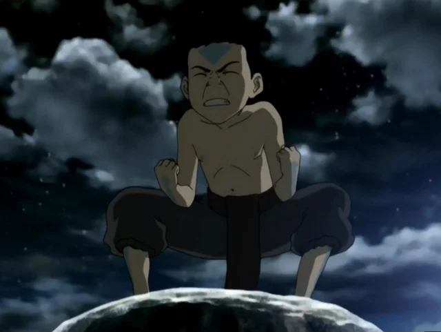 What is Aang doing in this scene?